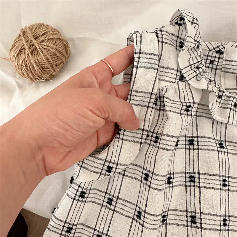 タンクトップ・キャミソール・ノースリーブトップス キッズトップス フリル襟 ノースリーブブラウス チェック