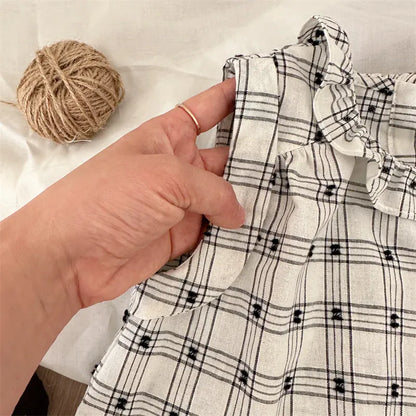 タンクトップ・キャミソール・ノースリーブトップス キッズトップス フリル襟 ノースリーブブラウス チェック