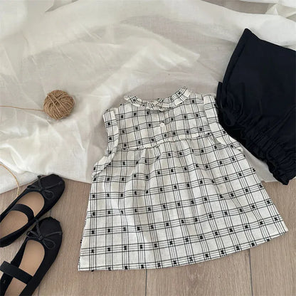 タンクトップ・キャミソール・ノースリーブトップス キッズトップス フリル襟 ノースリーブブラウス チェック