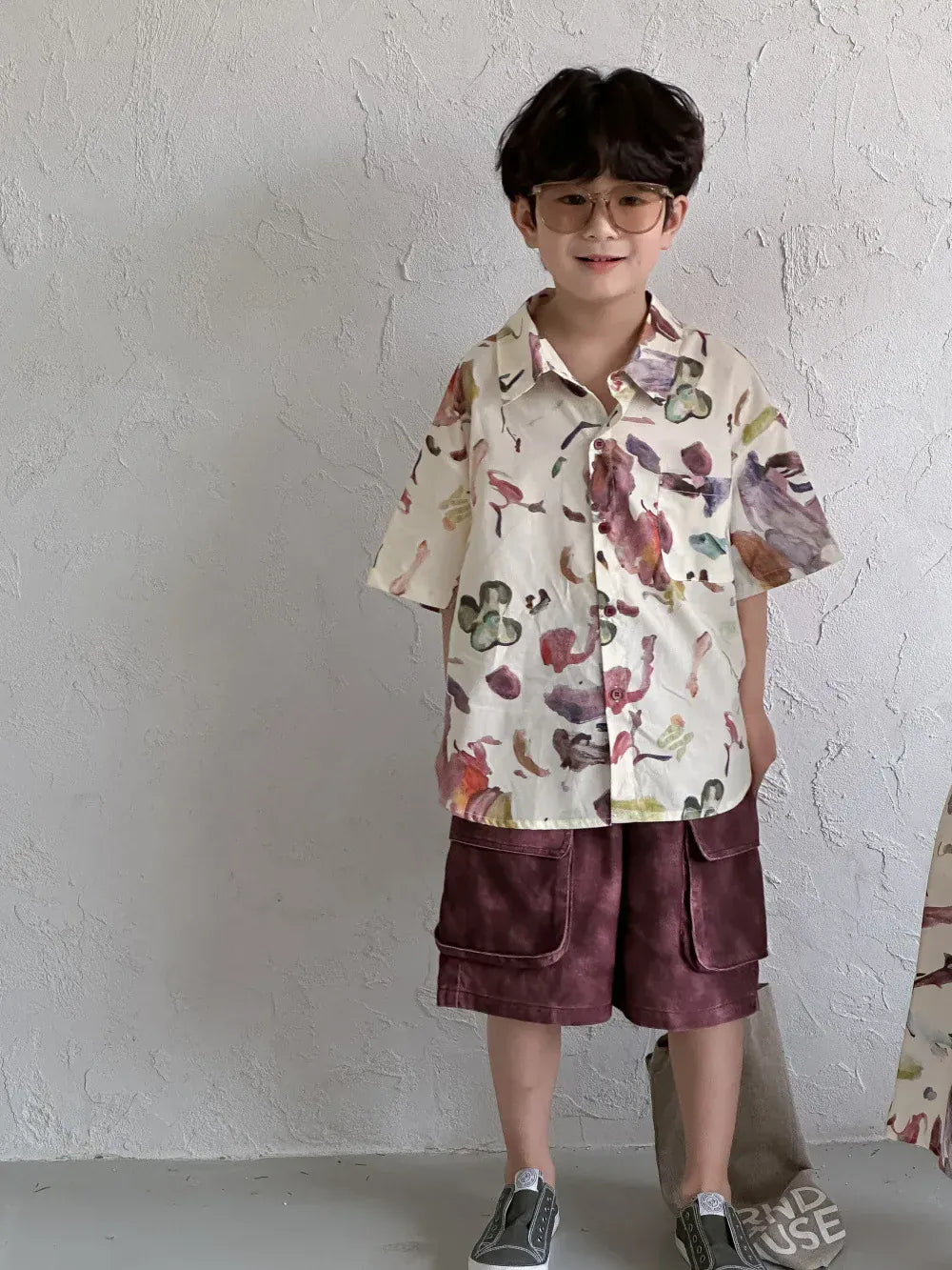 半袖セットアップ キッズトップス/ワンピース ボーイズ半袖シャツ/ガールズノースリーブワンピース プリント柄 リンクコーデ 兄弟姉妹 お揃いコーデ