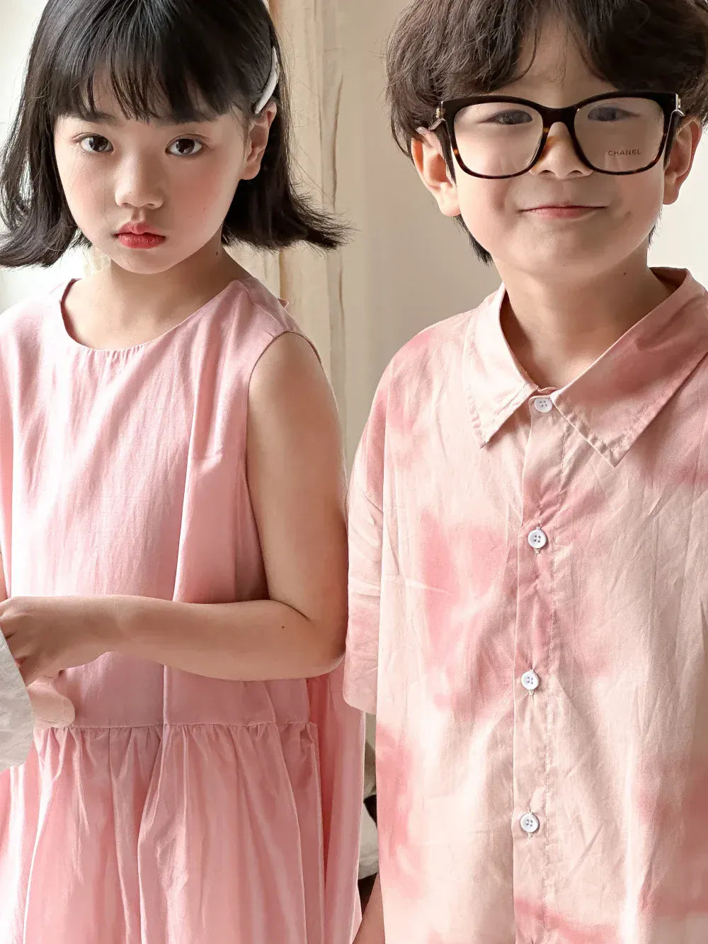 半袖セットアップ キッズトップス/パンツ/ワンピース 半袖シャツ/ショートパンツ/ノースリーブワンピース タイダイピンク リンクコーデ 兄弟姉妹 お揃いコーデ