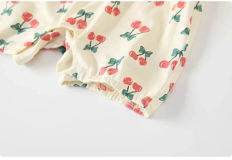 半袖ロンパース ベビーロンパース 半袖ジャンプスーツ チェリーさくらんぼプリント