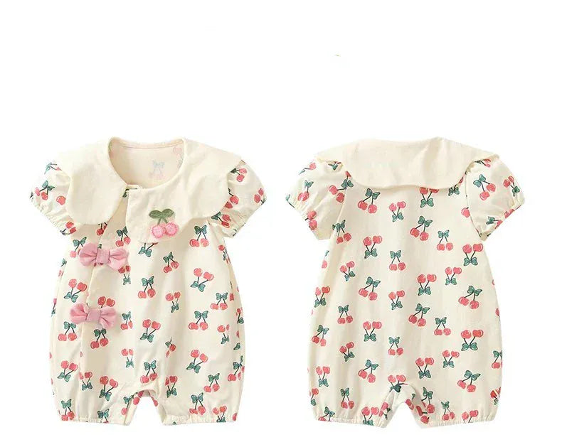 半袖ロンパース ベビーロンパース 半袖ジャンプスーツ チェリーさくらんぼプリント