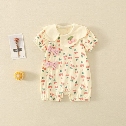半袖ロンパース ベビーロンパース 半袖ジャンプスーツ チェリーさくらんぼプリント