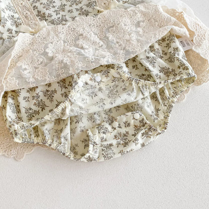 半袖ロンパース ベビーロンパース チュールレーススカートドッキング 半袖ボディスーツ ボンネット 帽子セット