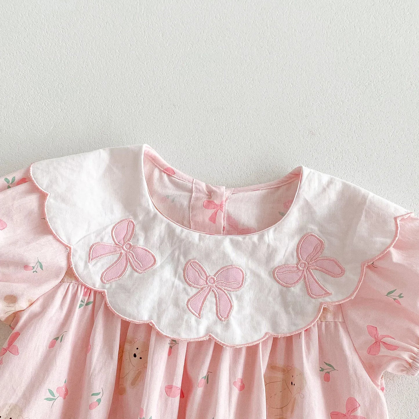 半袖ロンパース ☺︎ ベビーロンパース 半袖ボディスーツ リボン刺繍 ピンク