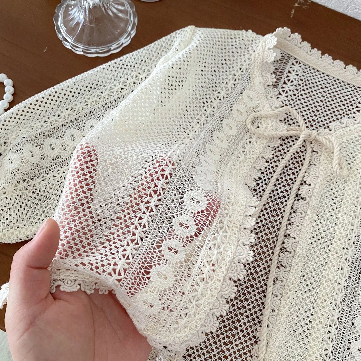 カーディガン・パーカー キッズカーディガン 総レースジャケット お出かけ クーラー対策 ボレロ ベージュ