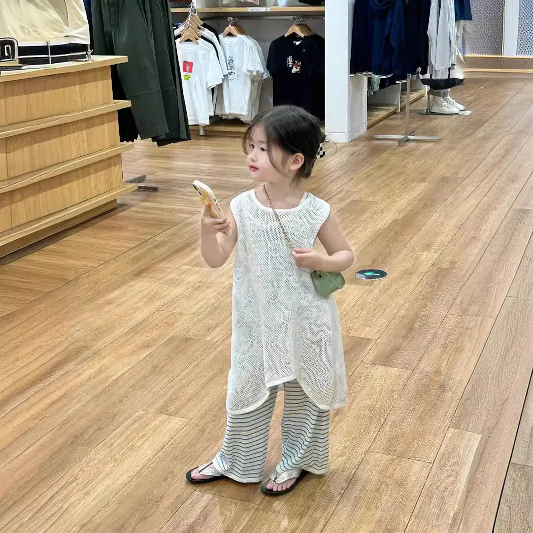 ノースリーブワンピース キッズワンピース ノースリーブ ニットメッシュネット 重ね着 オーバーワンピース ベージュ