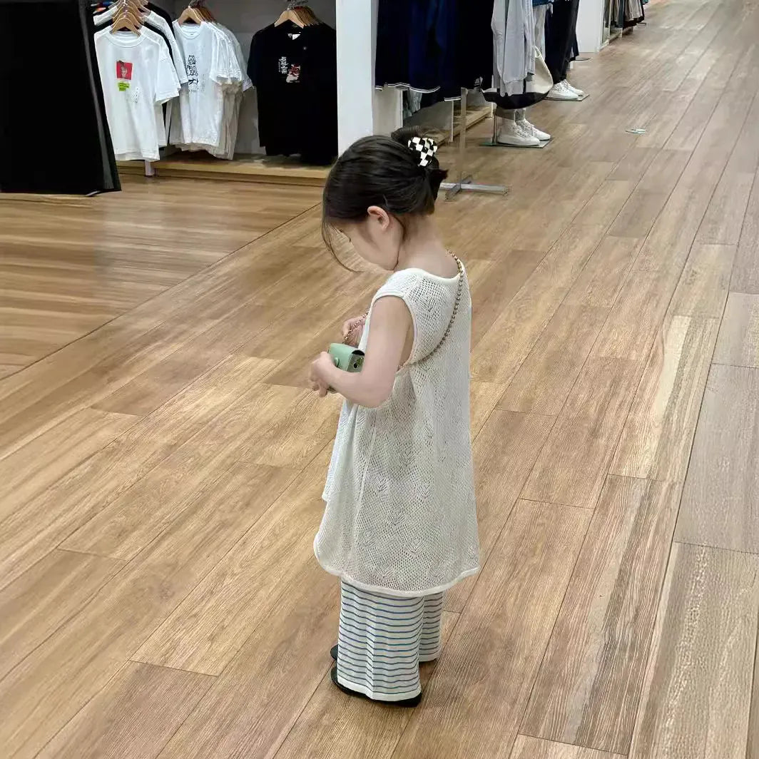 ノースリーブワンピース キッズワンピース ノースリーブ ニットメッシュネット 重ね着 オーバーワンピース ベージュ