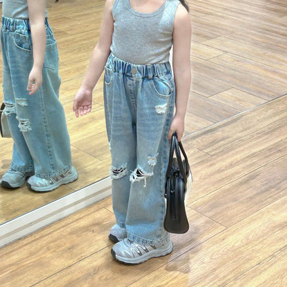 デニムパンツ キッズパンツ デニムパンツ ダメージ加工 ジーンズ ジーパン ゴムウエスト