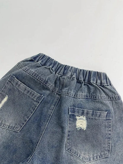 ハーフパンツ・ショートパンツ キッズパンツ デニム ダメージ加工 ハーフパンツ ショートパンツ