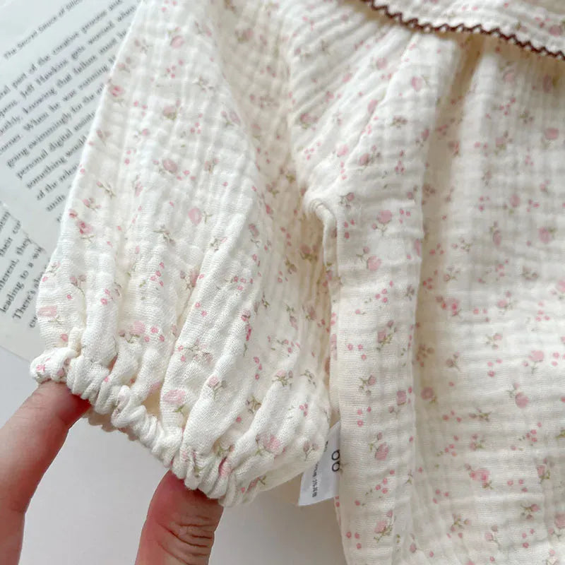 長袖ロンパース ベビーロンパース 長袖ボディスーツ フラワー小花柄プリント