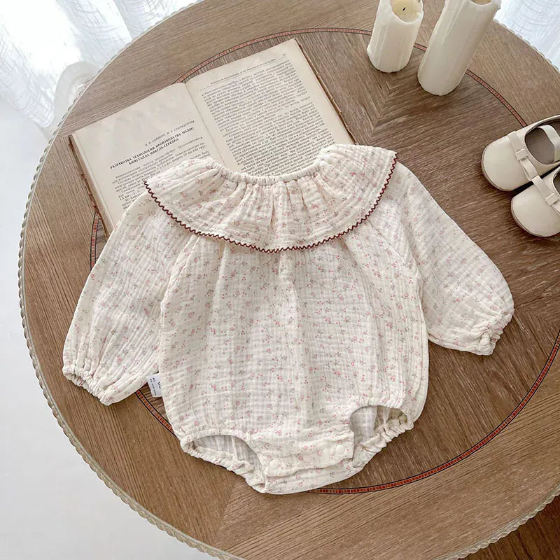 長袖ロンパース ベビーロンパース 長袖ボディスーツ フラワー小花柄プリント