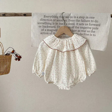 長袖ロンパース ベビーロンパース 長袖ボディスーツ フラワー小花柄プリント
