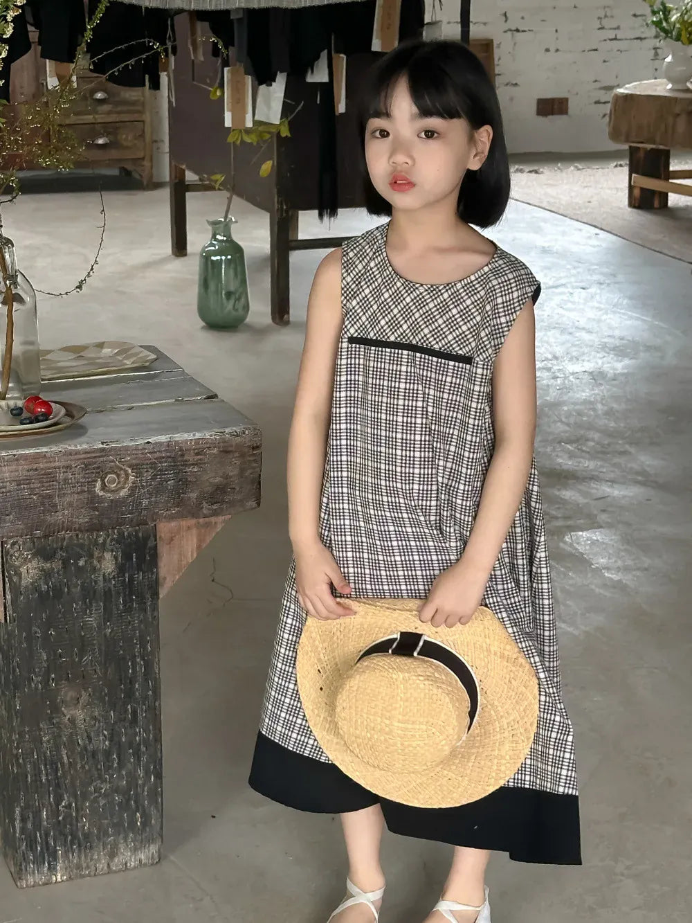ノースリーブワンピース キッズワンピース ノースリーブ ビッグシルエットワンピース お出かけ チェック