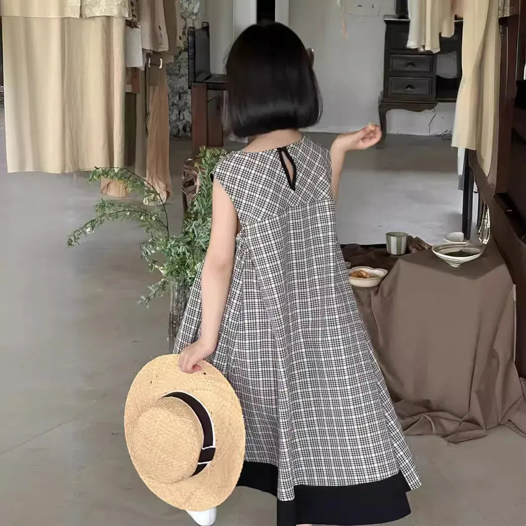 ノースリーブワンピース キッズワンピース ノースリーブ ビッグシルエットワンピース お出かけ チェック