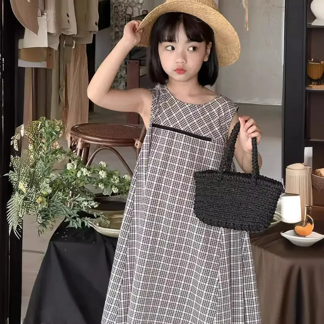 ノースリーブワンピース キッズワンピース ノースリーブ ビッグシルエットワンピース お出かけ チェック