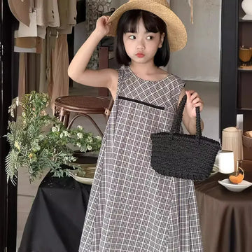 ノースリーブワンピース キッズワンピース ノースリーブ ビッグシルエットワンピース お出かけ チェック
