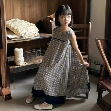 ノースリーブワンピース キッズワンピース ノースリーブ ビッグシルエットワンピース お出かけ チェック