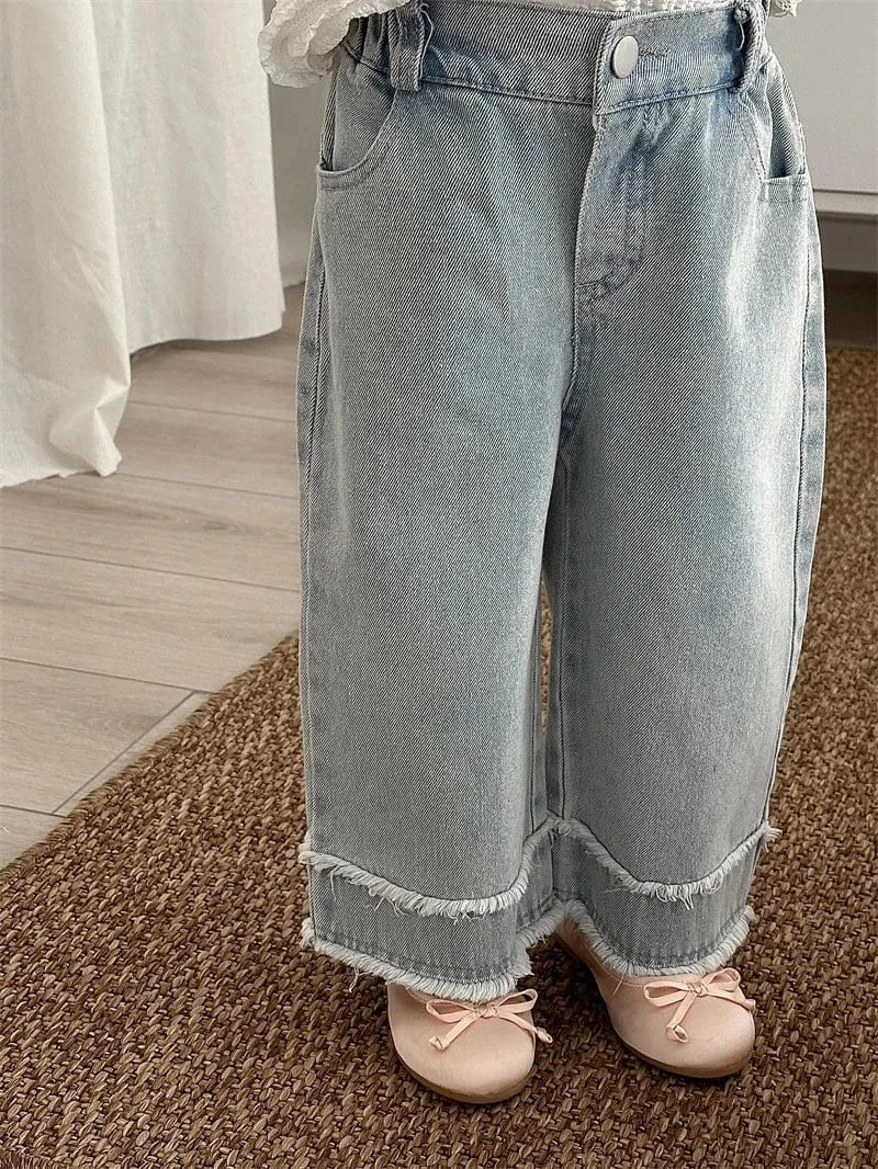 デニムパンツ キッズパンツ デニムパンツ ジーンズ ワイドルーズパンツ 切り替え フリンジ ジーパン