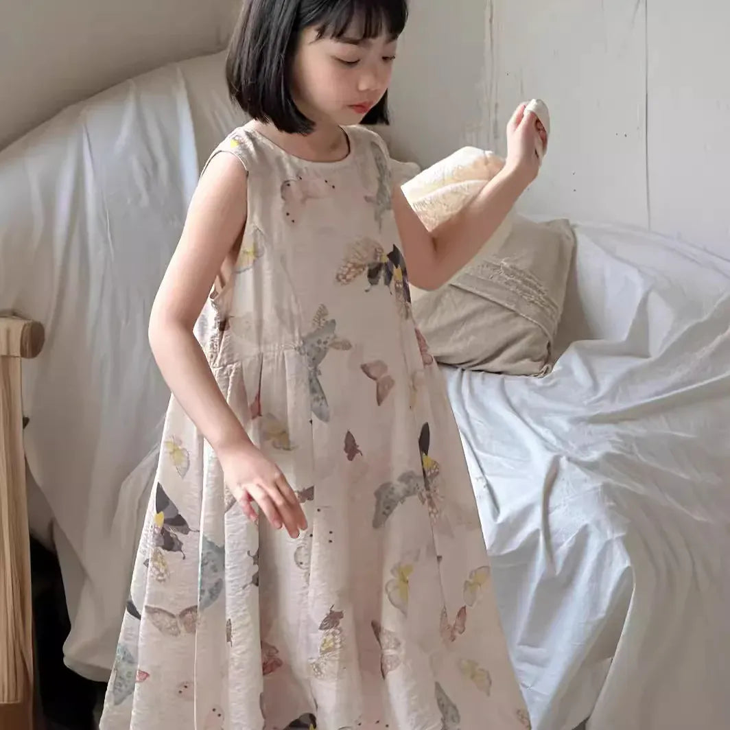 ノースリーブワンピース キッズワンピース ノースリーブワンピース 蝶バタフライプリント サマードレス