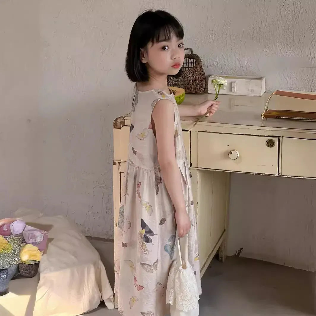 ノースリーブワンピース キッズワンピース ノースリーブワンピース 蝶バタフライプリント サマードレス