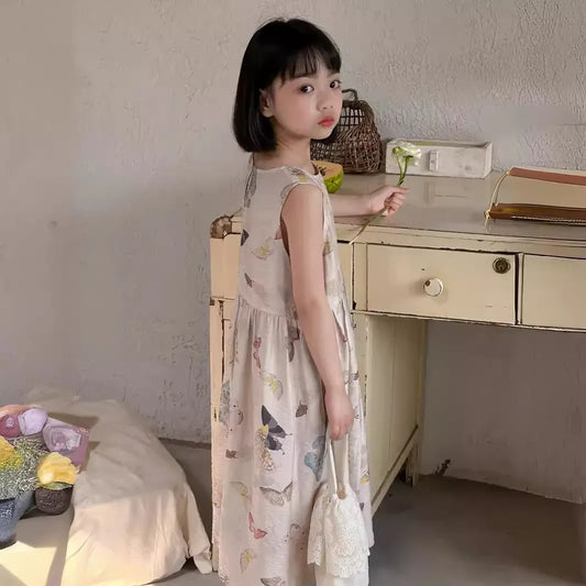 ノースリーブワンピース キッズワンピース ノースリーブワンピース 蝶バタフライプリント サマードレス