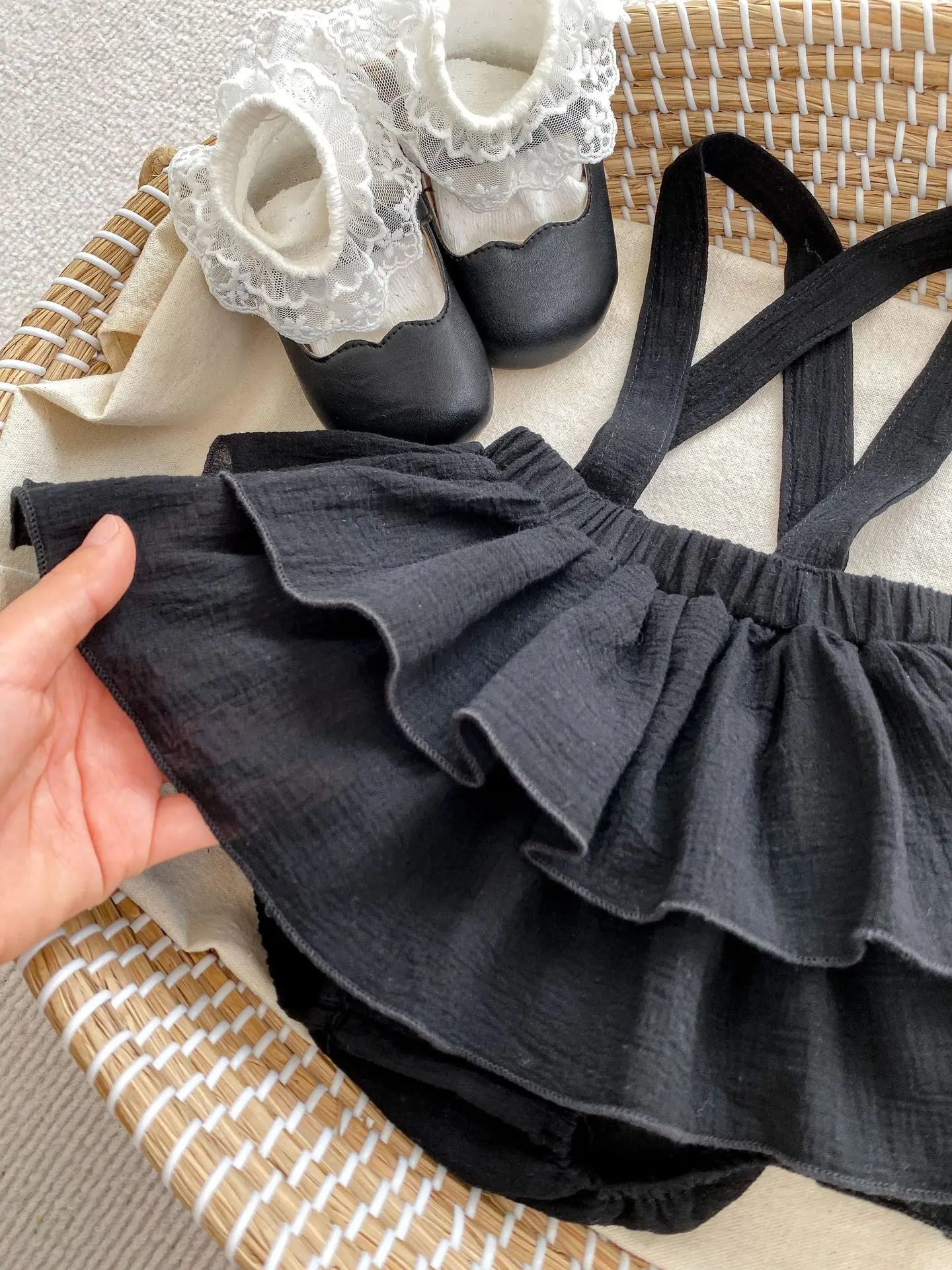 ブルマパンツ ベビートップス/サスペンダーブルマ 長袖レース襟ブラウス/サスペンダーフリルスカートブルマ