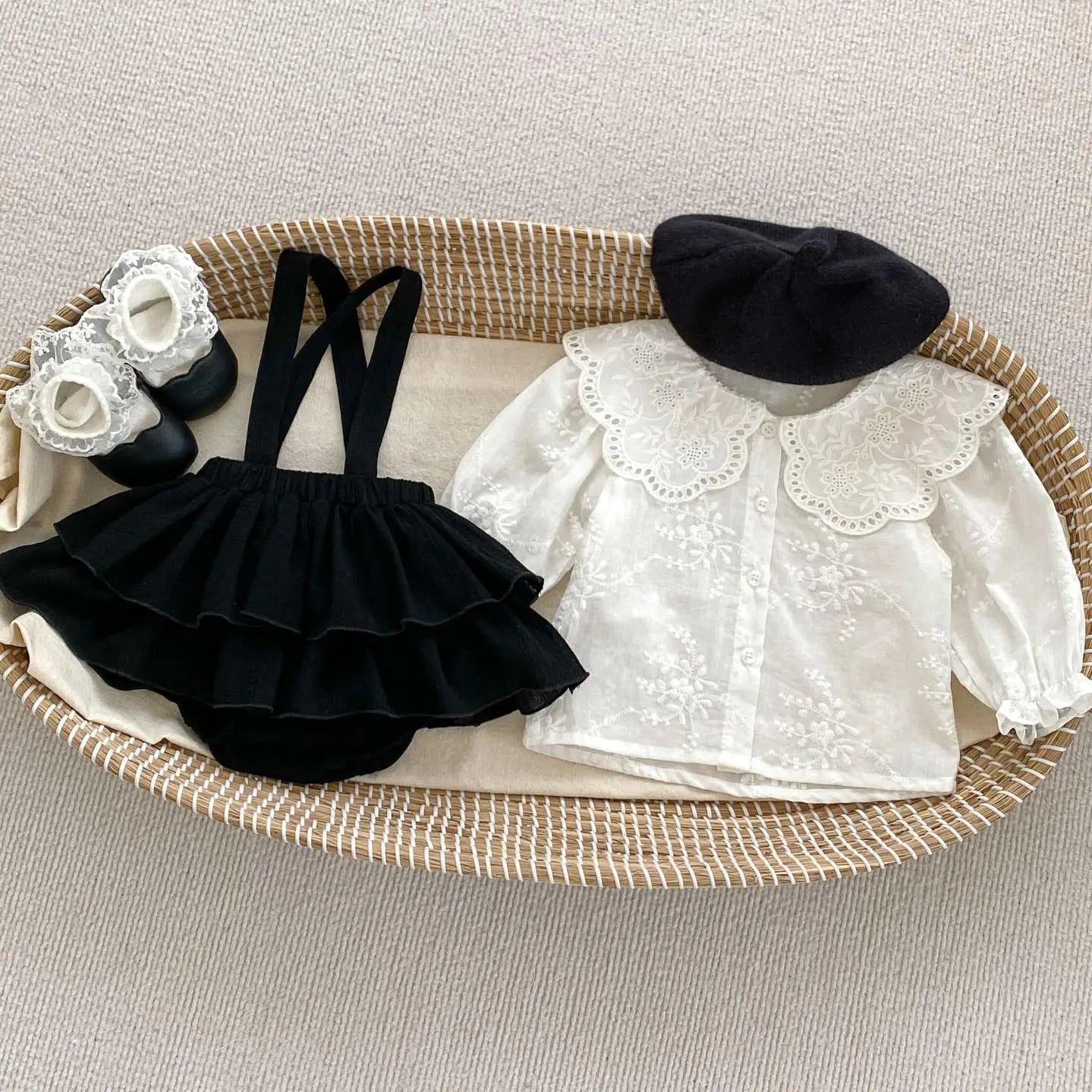 ブルマパンツ ベビートップス/サスペンダーブルマ 長袖レース襟ブラウス/サスペンダーフリルスカートブルマ