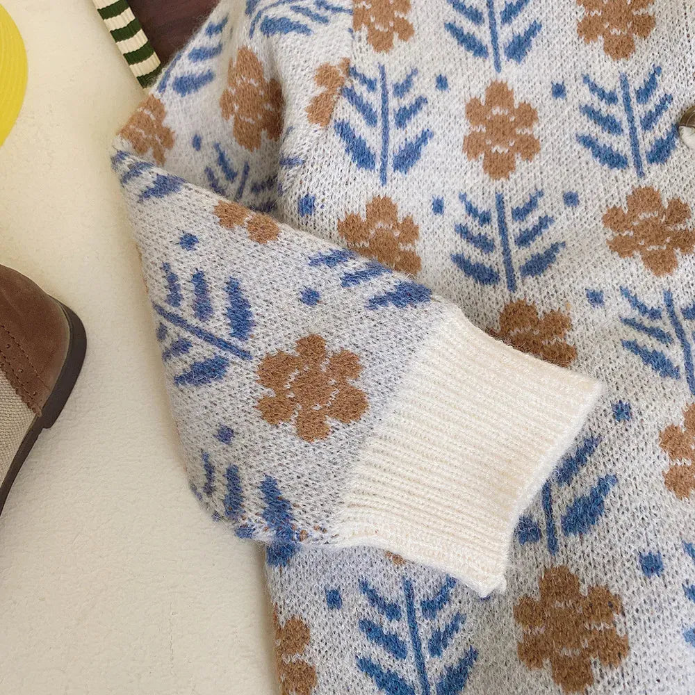 カーディガン・パーカー キッズカーディガン ニットジャケット フラワー花柄