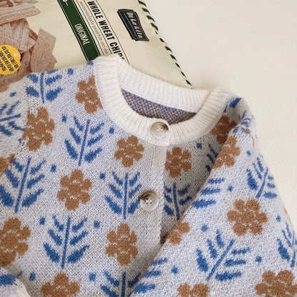 カーディガン・パーカー キッズカーディガン ニットジャケット フラワー花柄