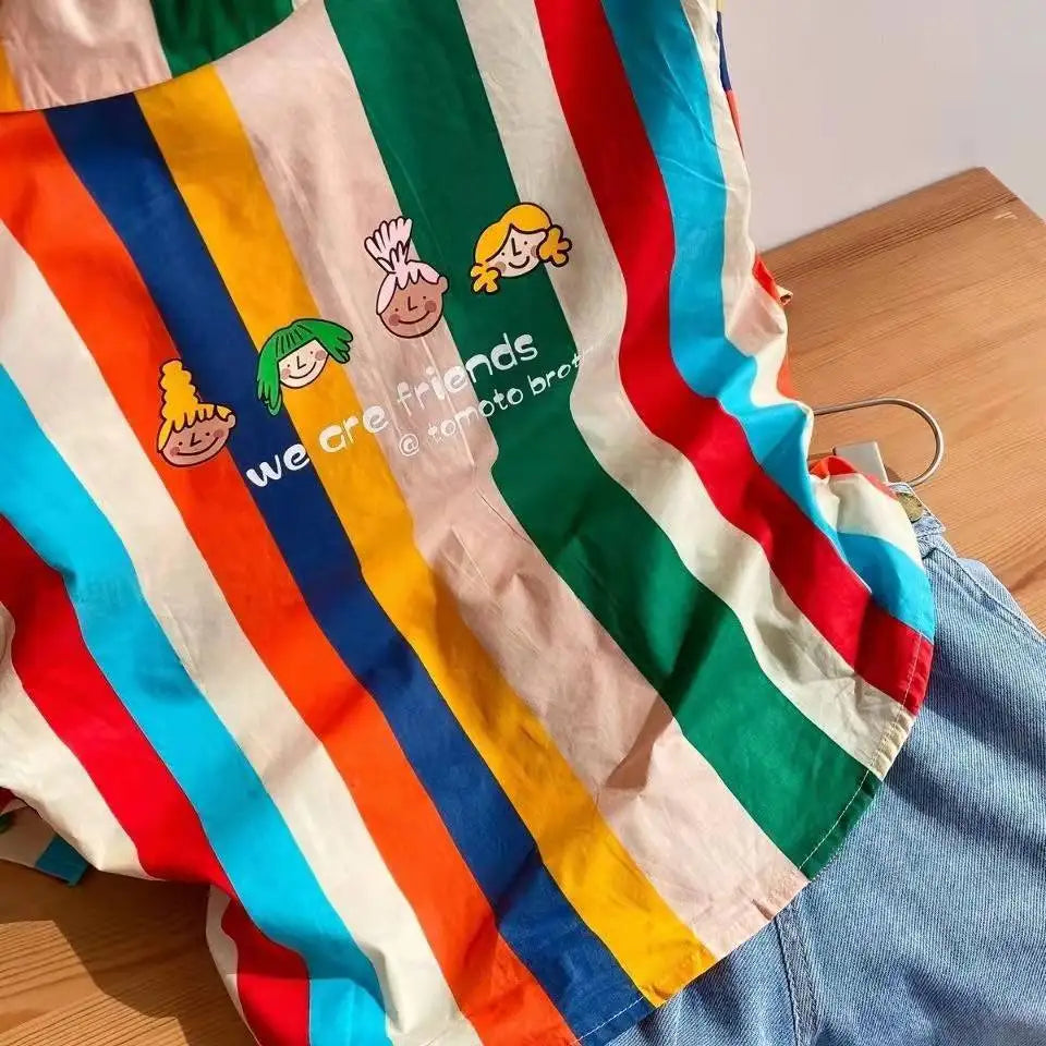 半袖シャツ・ブラウス キッズトップス 半袖シャツ カラフルストライプ