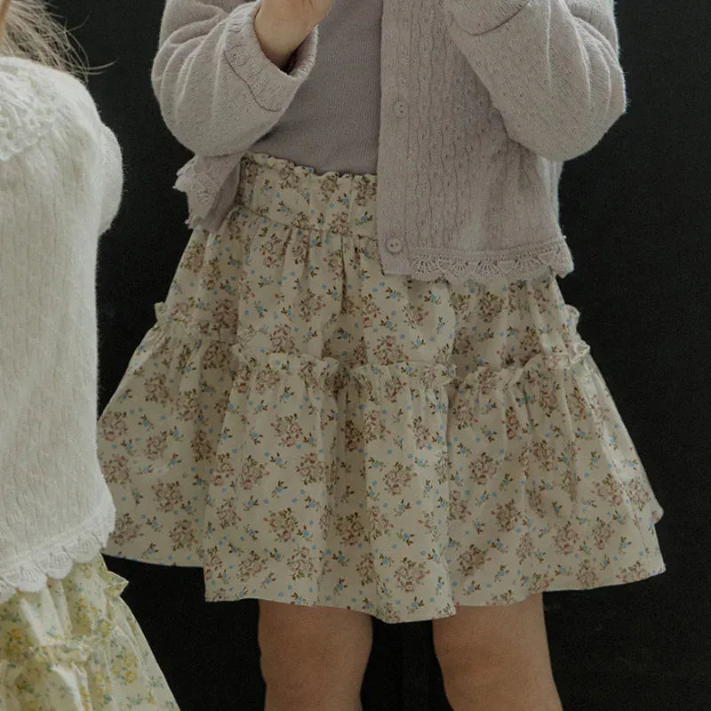 スカート キッズトップス/スカート 長袖フリルブラウス フリルスカート フラワー花柄プリント