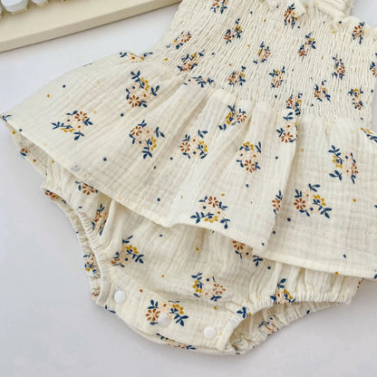 ノースリーブロンパース ベビーロンパース 帽子セット キャミソールスカートボディースーツ フラワー花柄プリント サマーハットセット