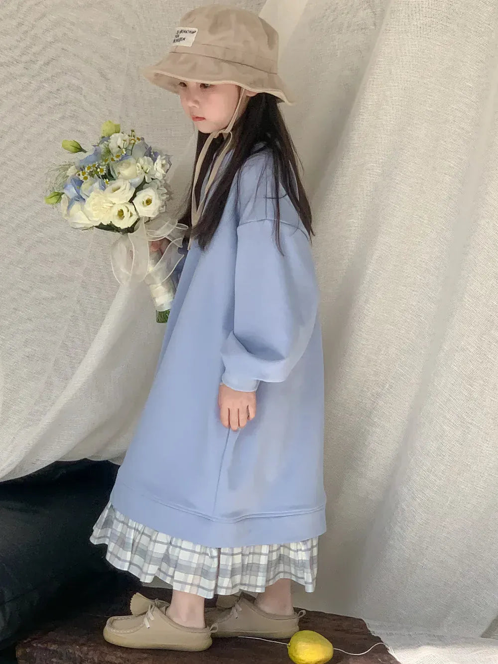 長袖ワンピース キッズワンピース スウェットワンピ サイドスリット チェックフリルドッキング 長袖ワンピース ドレス