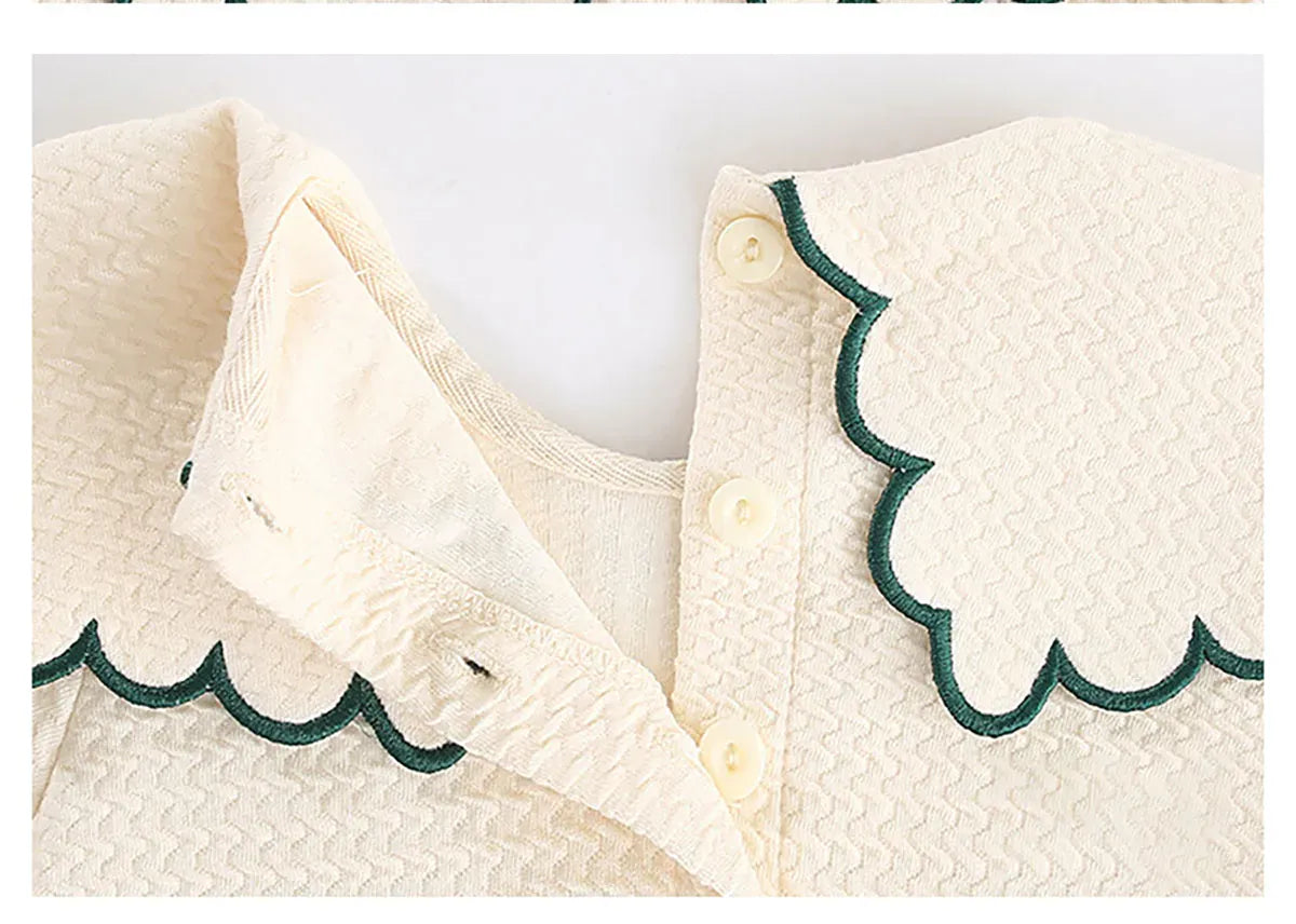 長袖ロンパース ベビーロンパース 長袖ボディスーツ リボン 刺繍 ドッキング