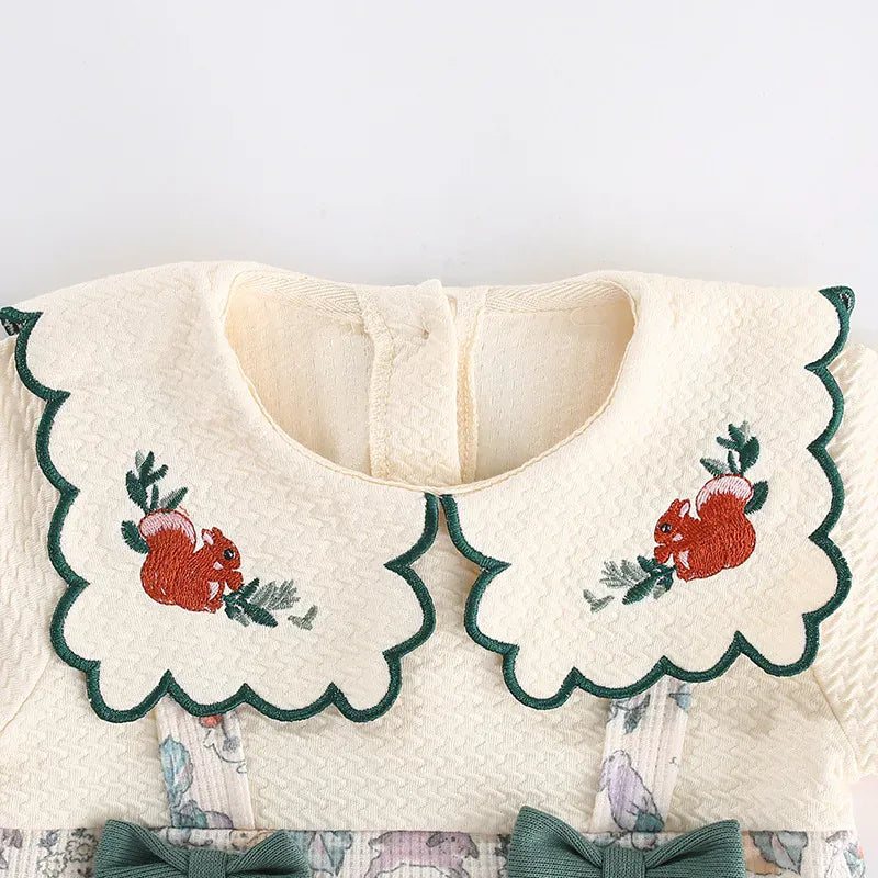 長袖ロンパース ベビーロンパース 長袖ボディスーツ リボン 刺繍 ドッキング
