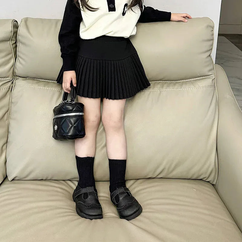 スカート キッズトップス プリーツスカート ニット 長袖ポロシャツ ミニスカート スクールファッション
