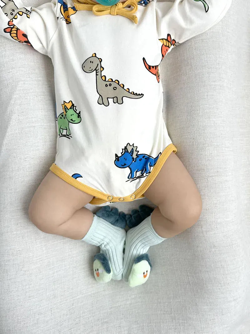 長袖ロンパース ベビーロンパース 帽子セット カラフル恐竜ダイナソープリント長袖ボディスーツ コスチューム