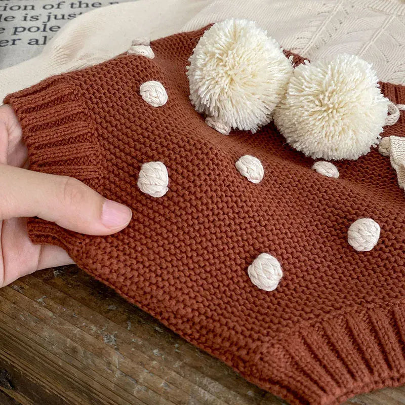 ブルマパンツ ベビーパンツ ニットブルマパンツ ぽんぽん 水玉ドット刺繍 ショートパンツ レッド