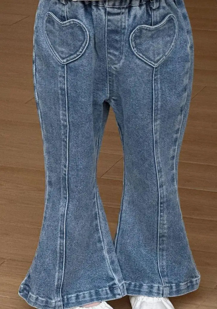 デニムパンツ キッズパンツ デニムフレアパンツ ハートポケット ジーンズ ジーパン