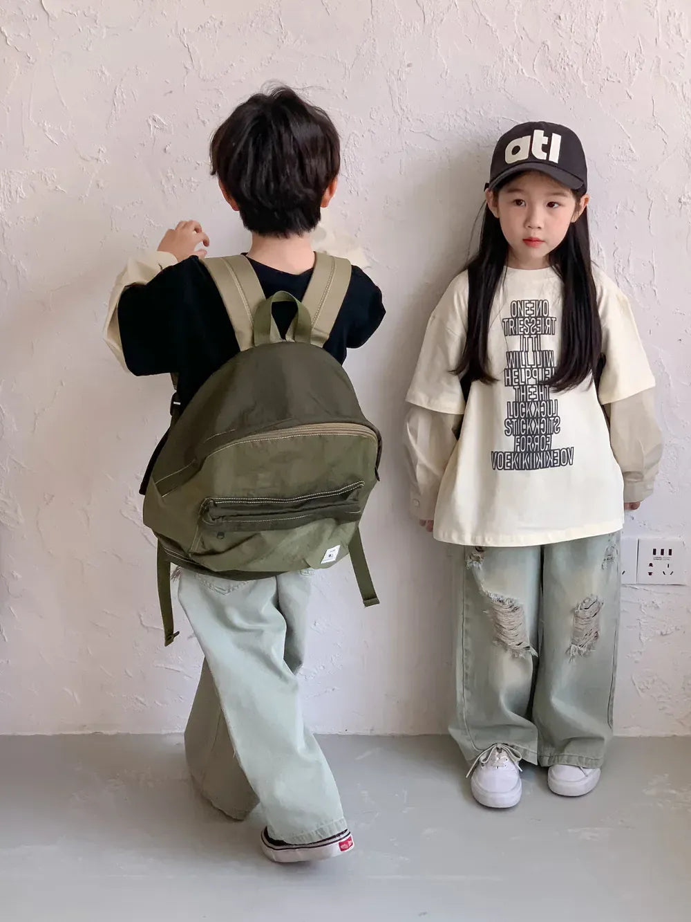 デニムパンツ キッズパンツ ダメージデニム ワイドルーズジーンズ ジーパン