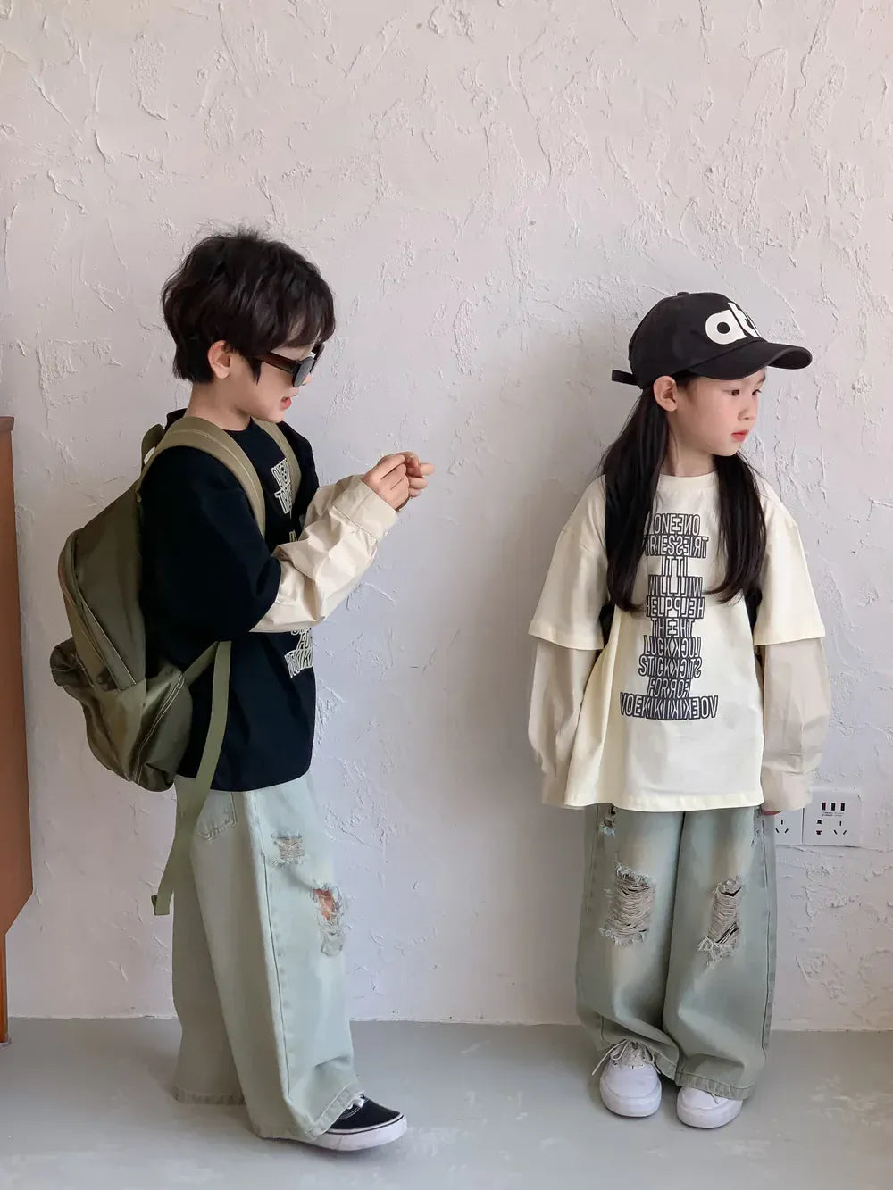 デニムパンツ キッズパンツ ダメージデニム ワイドルーズジーンズ ジーパン