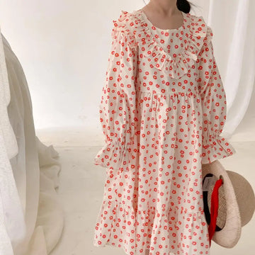 長袖ワンピース キッズワンピース 長袖ワンピース フラワー花柄プリント フリル