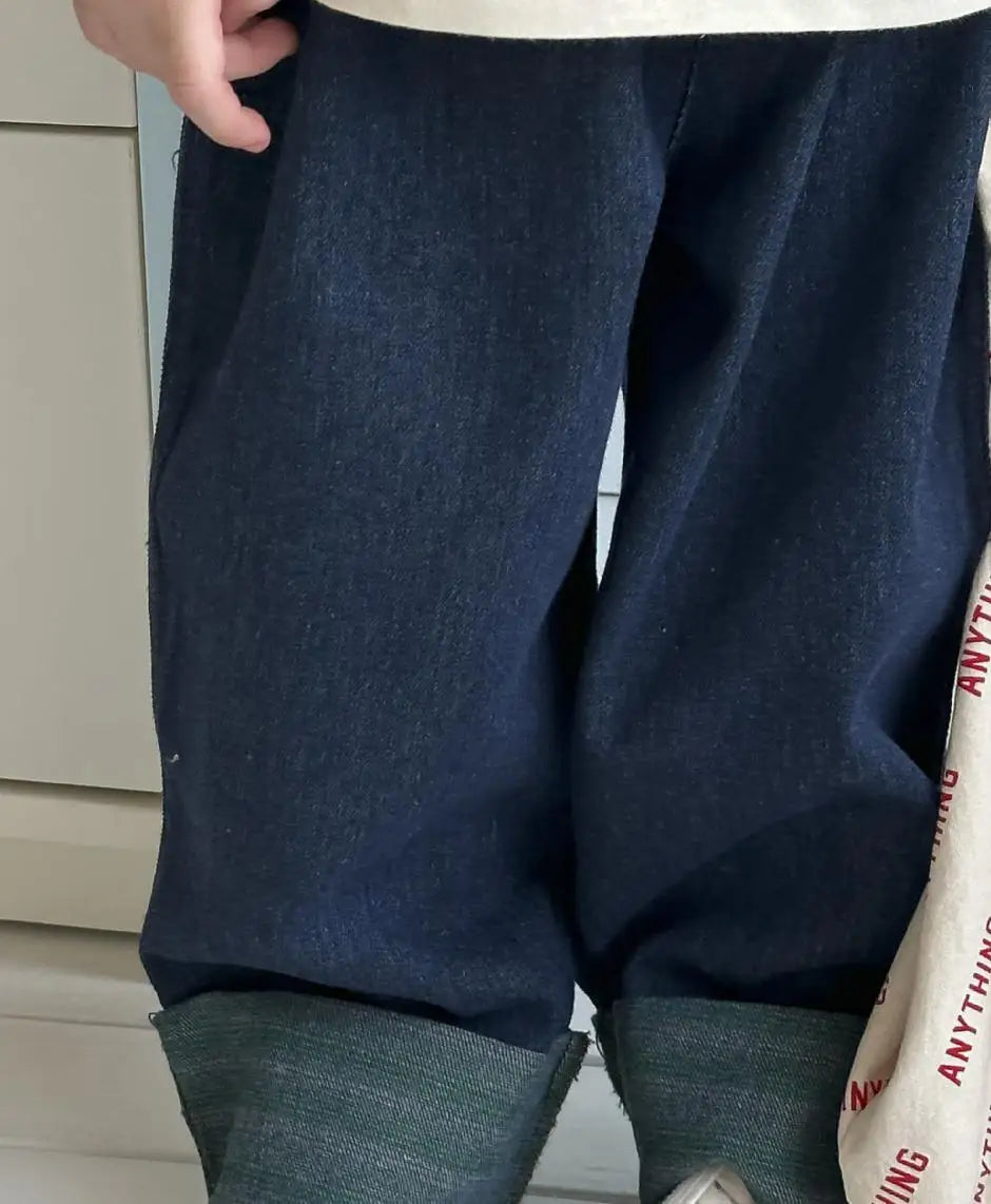 デニムパンツ キッズパンツ デニムパンツ ワイドルーズパンツ ロールアップ ジーンズ