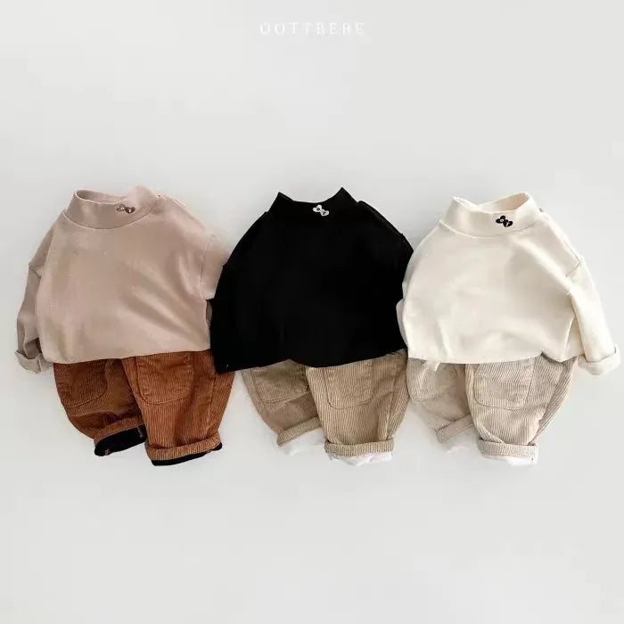 ロングパンツ・スウェットパンツ ベビーパンツ コーデュロイ 膝パッチ 裏フリース ルーズロングパンツ