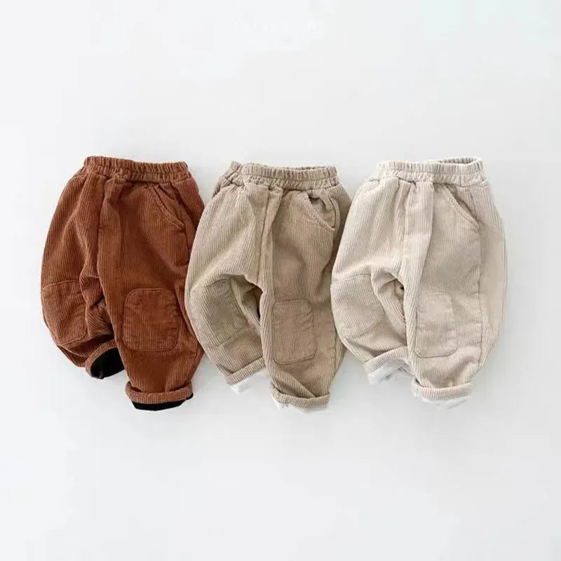 ロングパンツ・スウェットパンツ ベビーパンツ コーデュロイ 膝パッチ 裏フリース ルーズロングパンツ