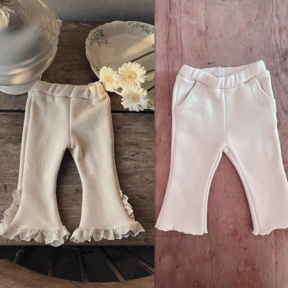 ロングパンツ・スウェットパンツ ベビーパンツ フリルレース フリースフレアパンツ