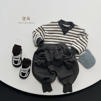 トレーナー・フーディ キッズトップス ボーダー 裏フリーススウェットシャツ トレーナー