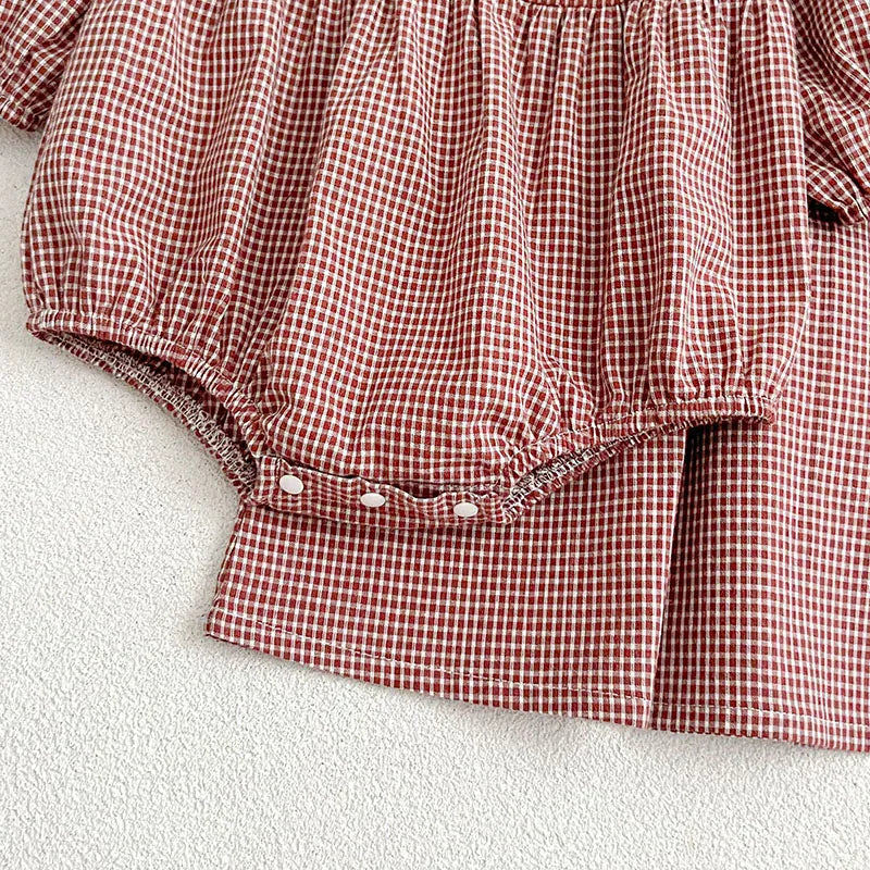 長袖ワンピース ベビー長袖ロンパース キッズワンピース チェックプリント レースカラー リンクコーデ 姉妹お揃いコーデ